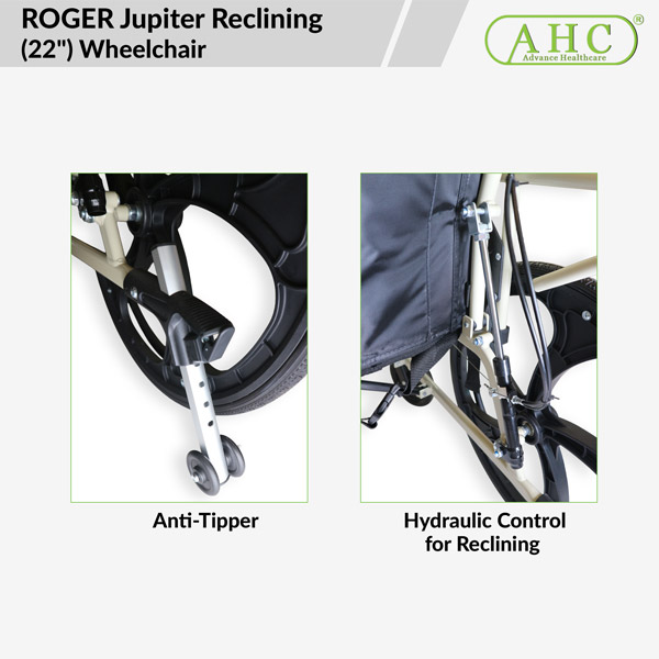 ROGER Jupiter Reclining (22") Wheelchair (WCR3-22) - Image 6