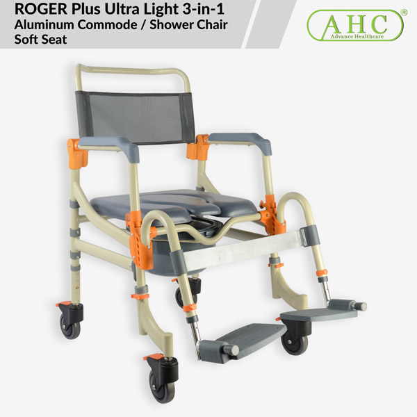 ROGER Plus Ultra Light 3-in-1 Aluminum Commode / Shower Chair Soft Seat (DCM008-1)