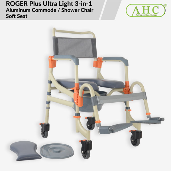 ROGER Plus Ultra Light 3-in-1 Aluminum Commode / Shower Chair Soft Seat (DCM008-1) - Image 4