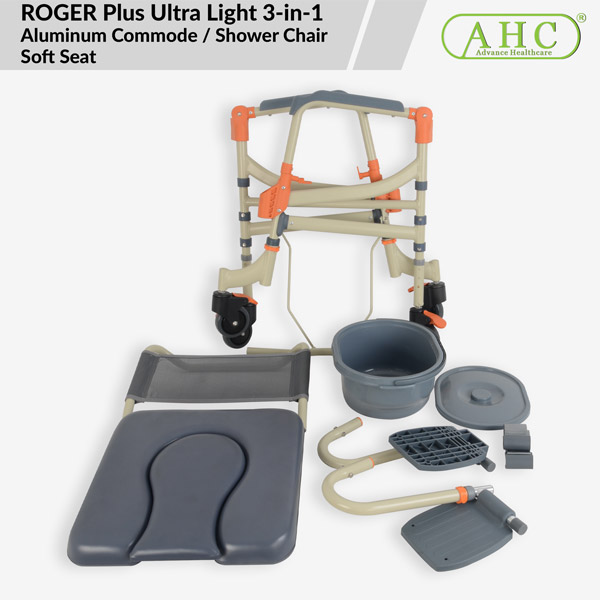 ROGER Plus Ultra Light 3-in-1 Aluminum Commode / Shower Chair Soft Seat (DCM008-1) - Image 5